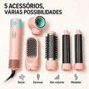 Escova Secadora 5 em 1 Multifuncional, Modeladora Alisa Seca e Dá Volume, Escova de Ar Quente Destacável, Modelador de Cachos com Íons Negativos, Presente Ideal para Mulheres, Garantia de 1 Ano